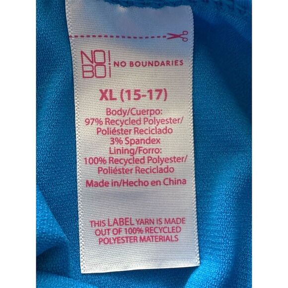 No Boundaries Women's XL Blue Crinkle One Piece Swimsuit V-Neck - Picture 3 of 5